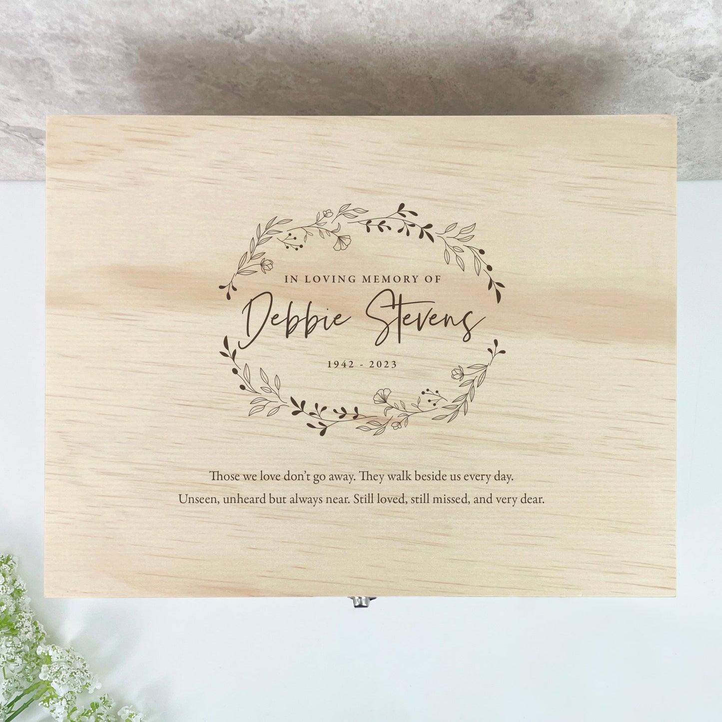 Personalised Pine Wooden Wreath Keepsake Memory Box - 4 Sizes