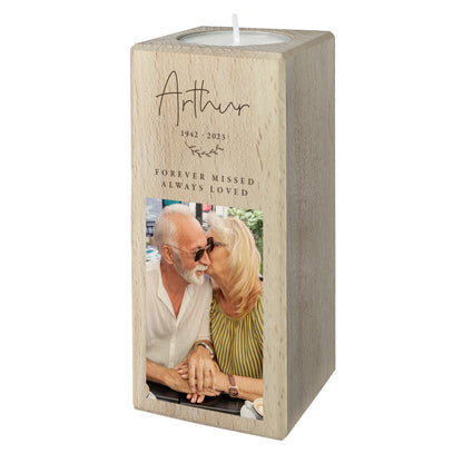 Personalised Solid Wooden Photo Memorial Tea Light Holder