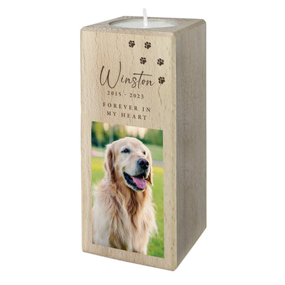 Personalised Solid Wooden Photo Pet Memorial Tea Light Holder