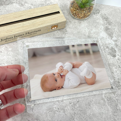 Personalised New Baby Toys Wooden Base 6x4" Photo Frame