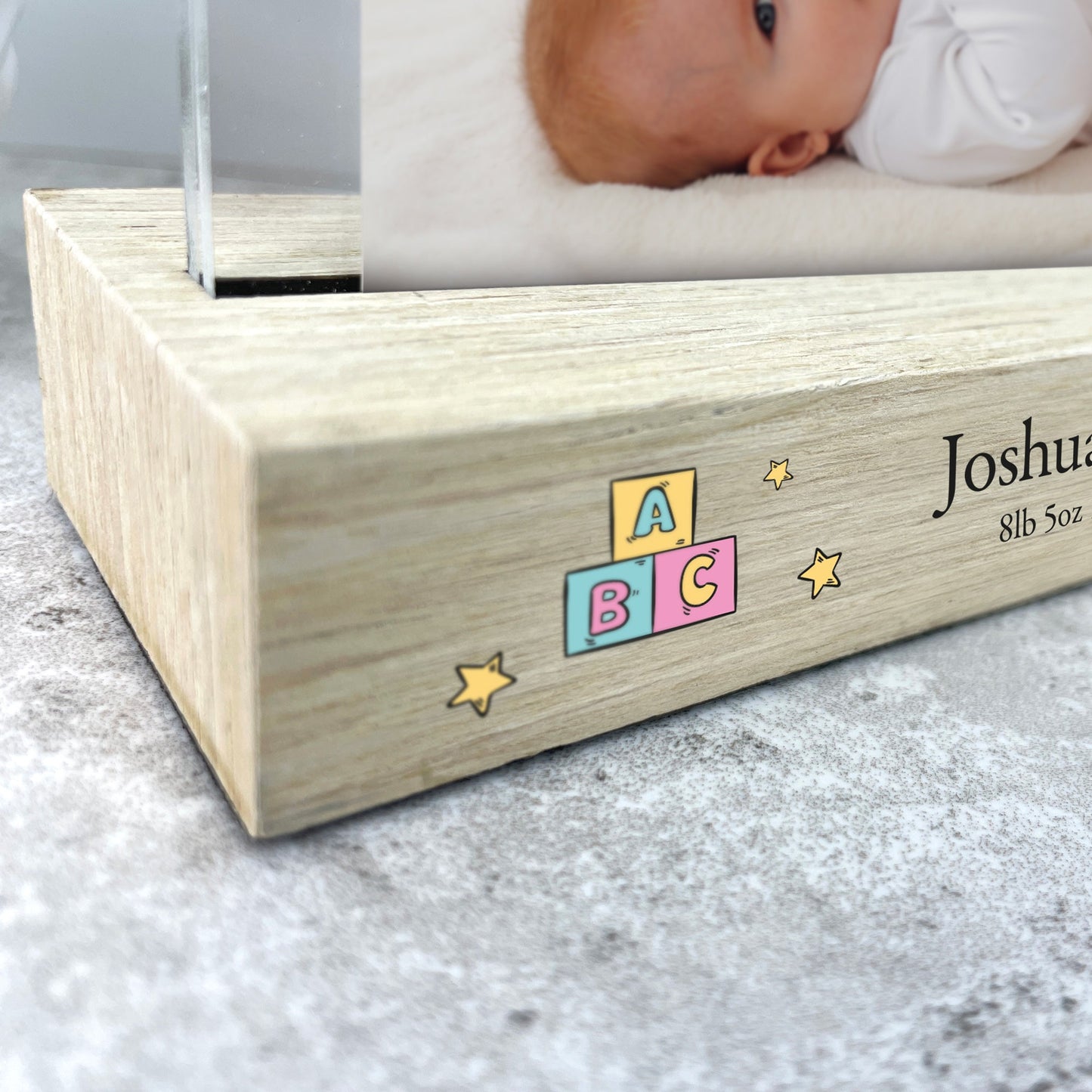 Personalised New Baby Toys Wooden Base 6x4" Photo Frame