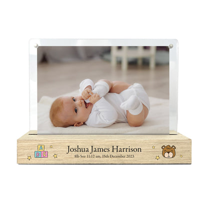 Personalised New Baby Toys Wooden Base 6x4" Photo Frame