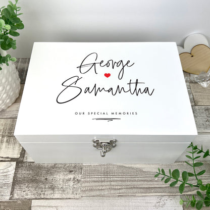 Personalised Couples Names White Wooden Keepsake Memory Box - 3 Sizes (22cm | 27cm | 30cm)