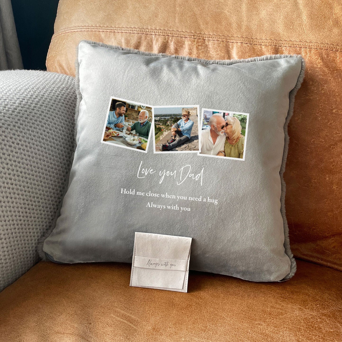 Personalised Three Photo Memorial Ashes Faux Fur Cuddle Cushion