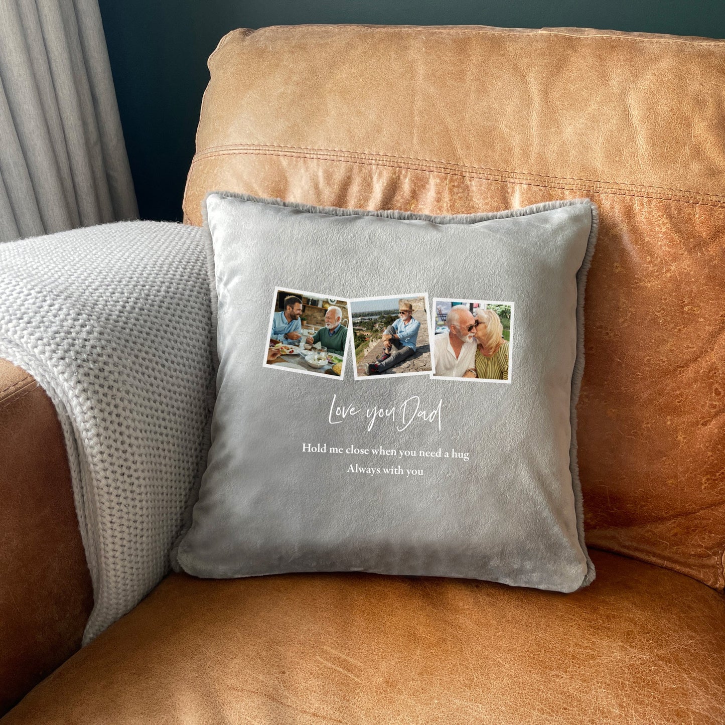 Personalised Three Photo Memorial Ashes Faux Fur Cuddle Cushion