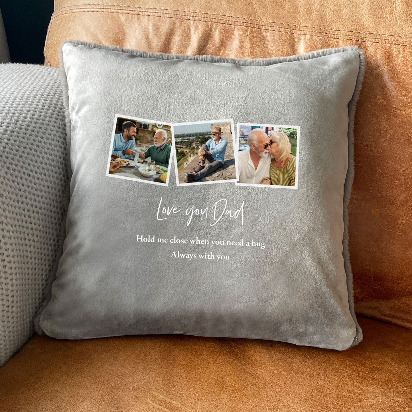 Personalised Three Photo Memorial Ashes Faux Fur Cuddle Cushion