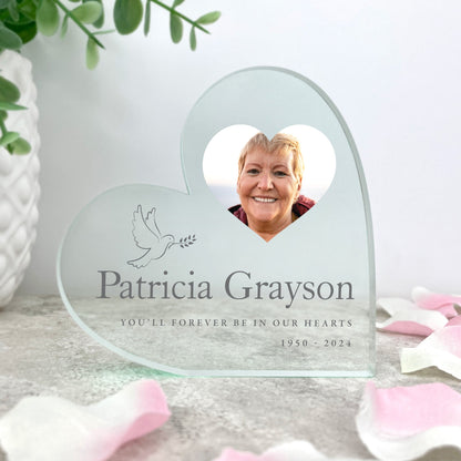 Personalised Dove Memorial Photo Freestanding Acrylic Heart