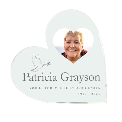 Personalised Dove Memorial Photo Freestanding Acrylic Heart