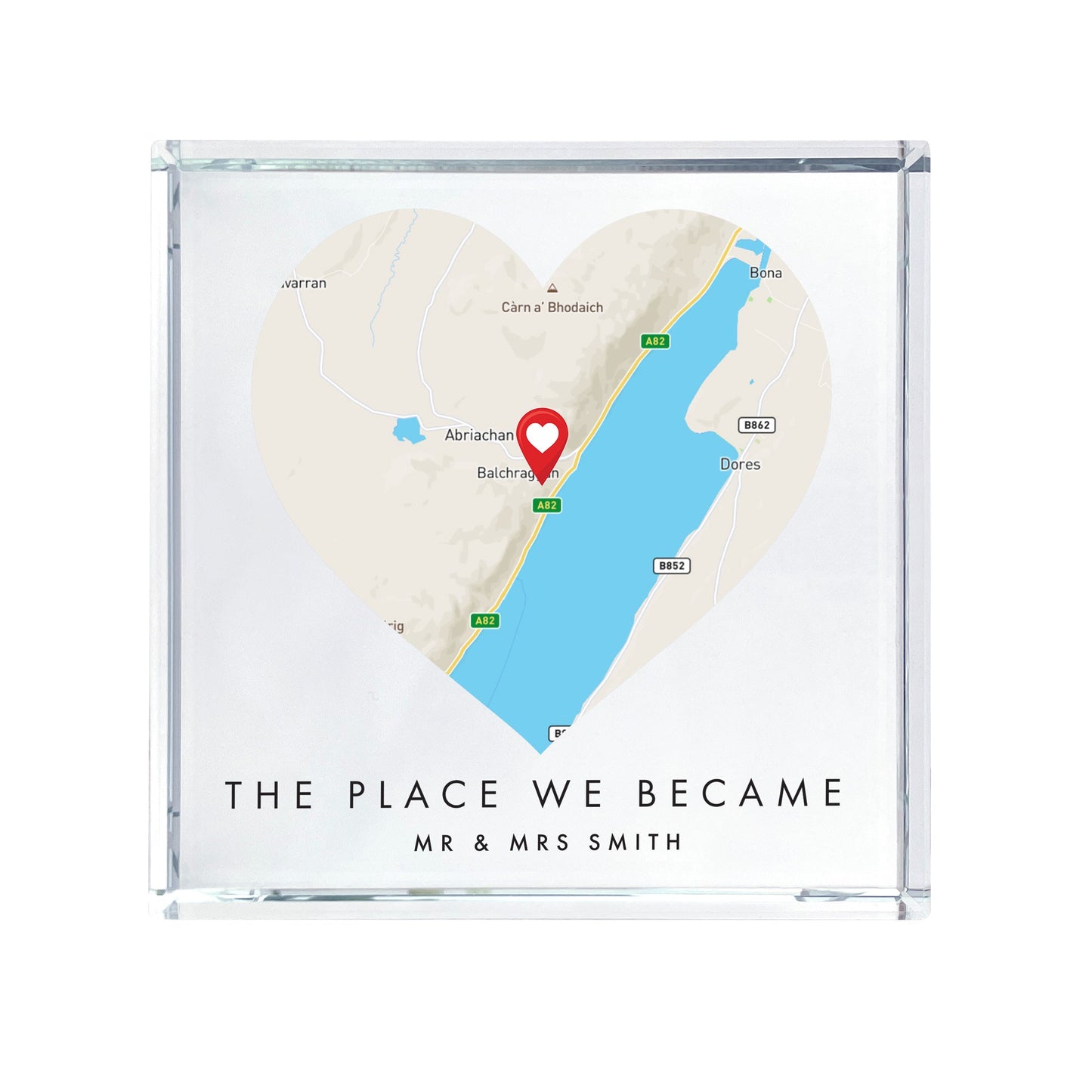 Personalised Map Location Heart Crystal Token