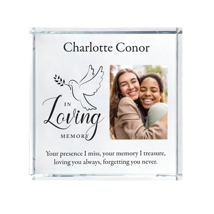 Personalised In Loving Memory Dove Photo Crystal Token