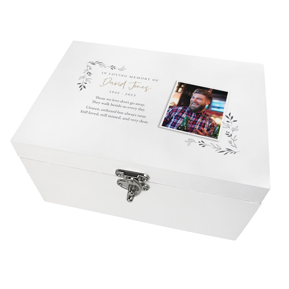 Personalised White Wooden One Photo Keepsake Memory Box - 3 Sizes