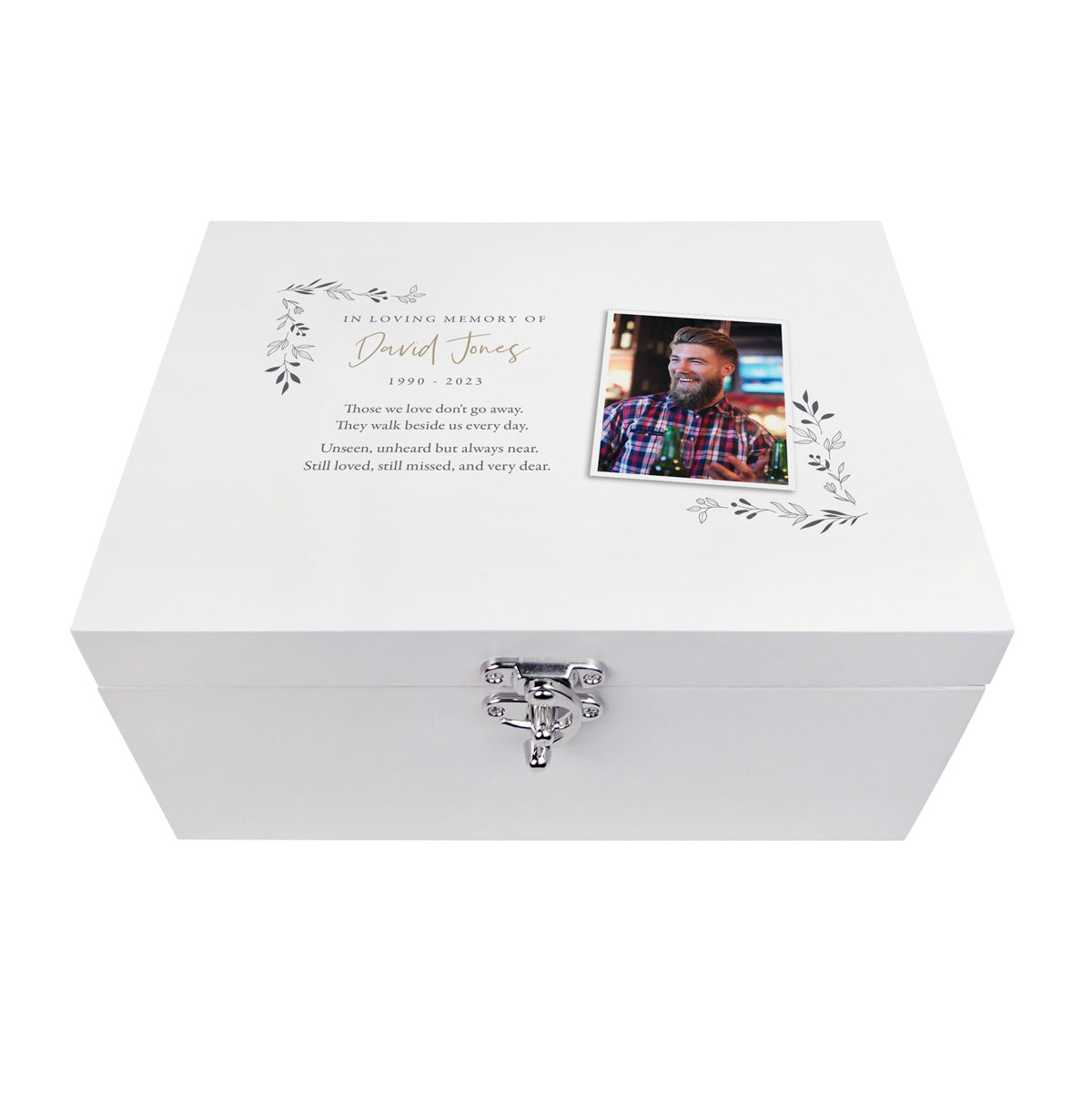 Personalised White Wooden One Photo Keepsake Memory Box - 3 Sizes