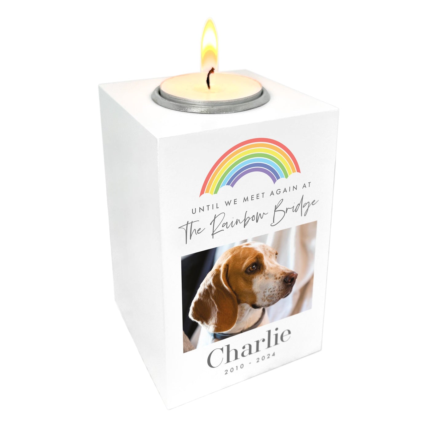 Personalised Until We Meet Again Pet Memorial Photo White Tea Light Holder