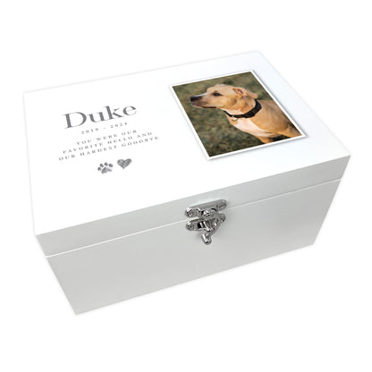 Personalised White Wooden  Sketch Pet Photo Memorial Keepsake Box - 3 Sizes