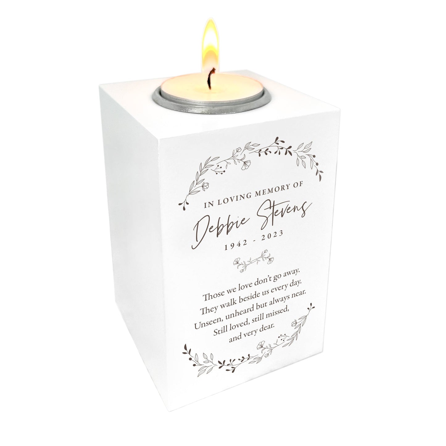 Personalised Wreath Memorial White Tea Light Holder