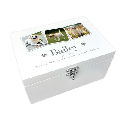 Personalised White Painted Wooden Three Photo Pet Memorial Keepsake Box - 3 Sizes