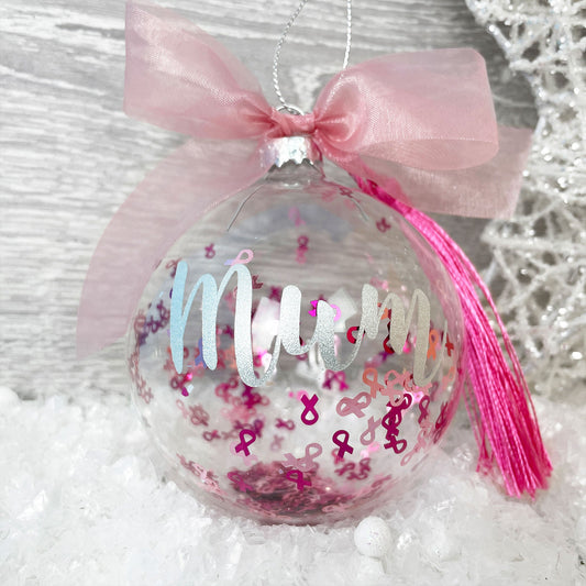 Personalised Pink Ribbon Breast Cancer Bauble