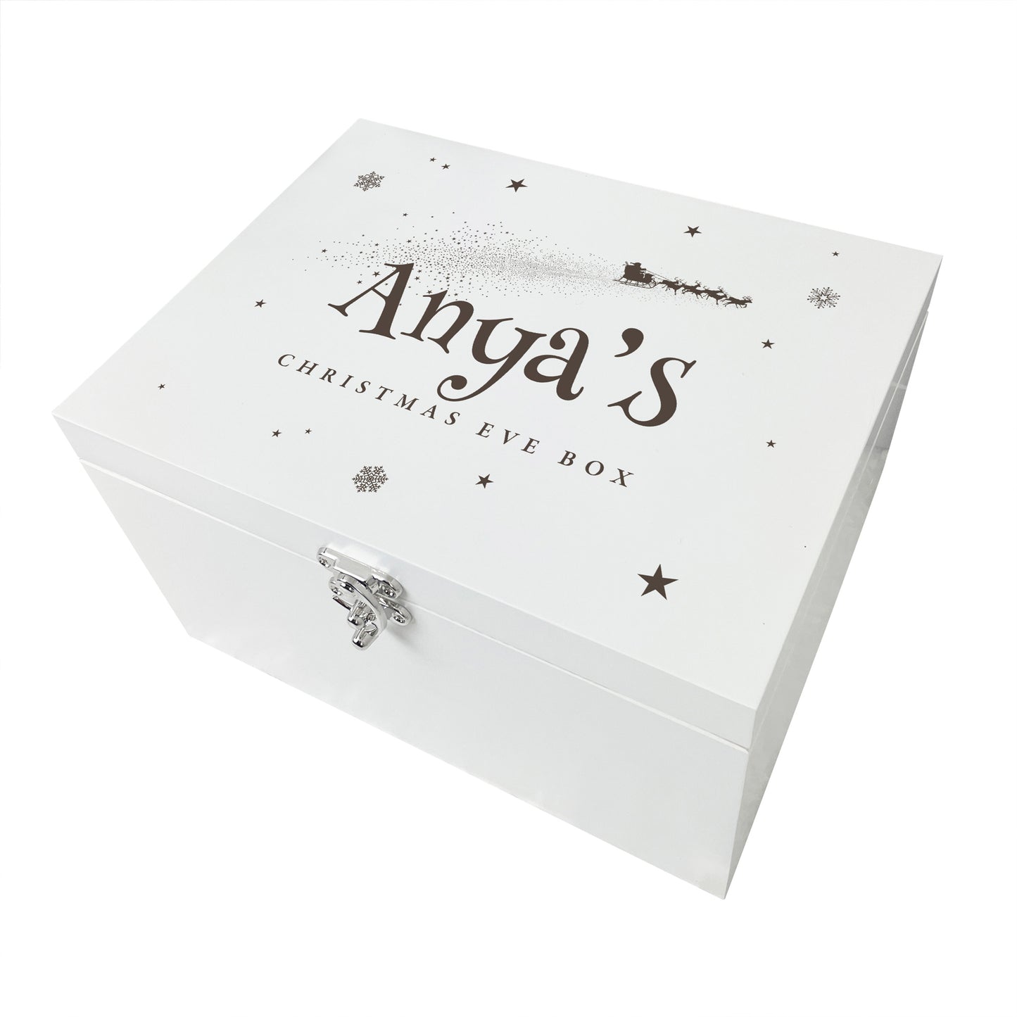 Personalised White Wooden Santa Sleigh Engraved Christmas Eve Box - 3 Sizes
