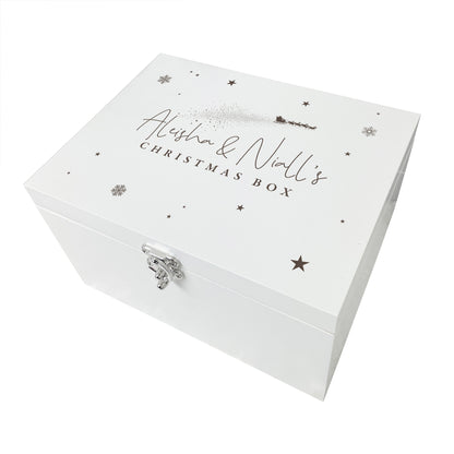Personalised White Wooden Engraved Couples Christmas Eve Box - 3 Sizes