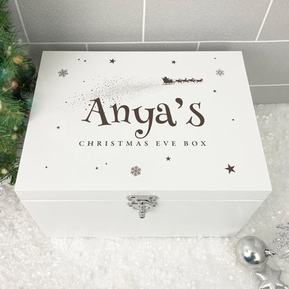 Personalised White Wooden Santa Sleigh Engraved Christmas Eve Box - 3 Sizes
