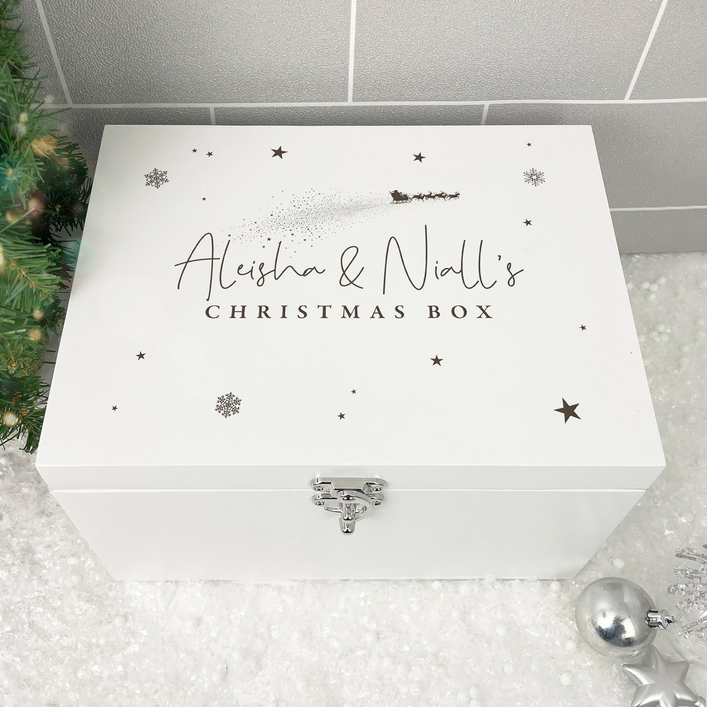 Personalised White Wooden Engraved Couples Christmas Eve Box - 3 Sizes