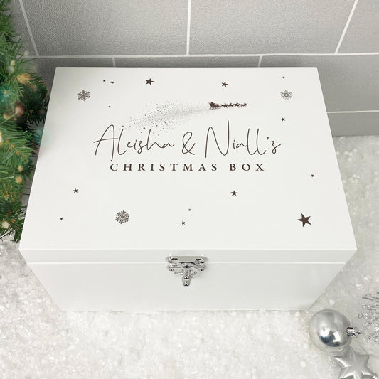 Personalised White Wooden Engraved Couples Christmas Eve Box - 3 Sizes