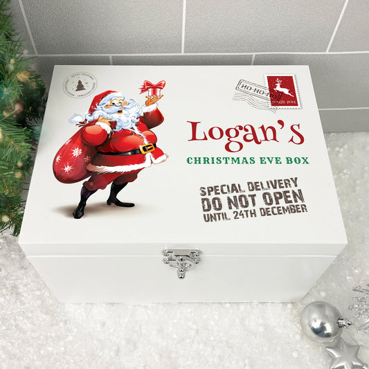 Personalised White Wooden Santa Christmas Eve Box - 3 Sizes (22cm | 27cm | 30cm)