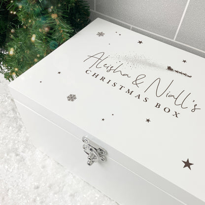 Personalised White Wooden Engraved Couples Christmas Eve Box - 3 Sizes