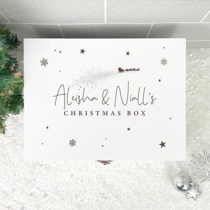Personalised White Wooden Engraved Couples Christmas Eve Box - 3 Sizes