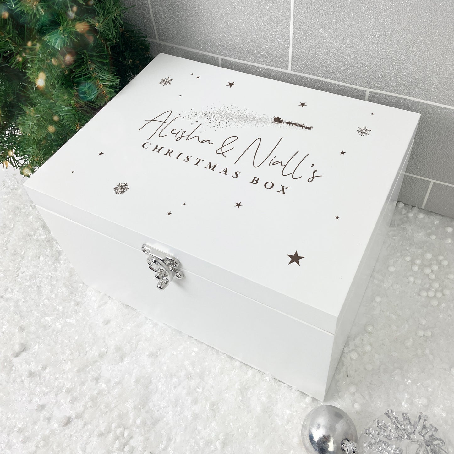 Personalised White Wooden Engraved Couples Christmas Eve Box - 3 Sizes