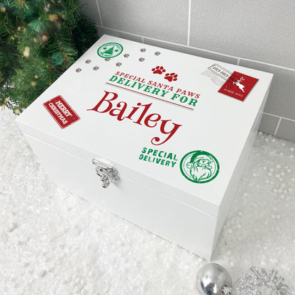 Personalised White Wooden North Pole Stamp Pet Christmas Eve Box - 3 Sizes (22cm | 27cm | 30cm)