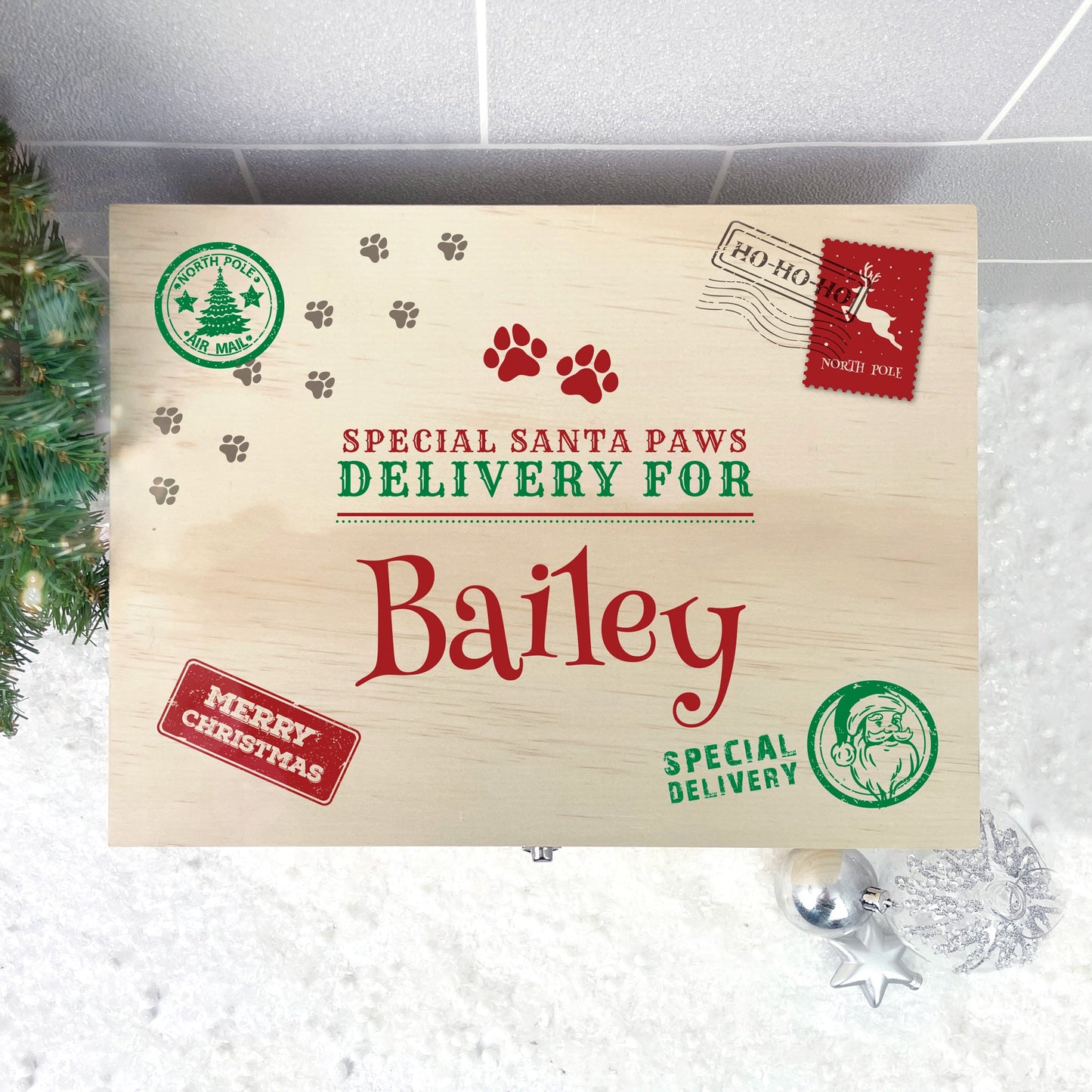 Personalised North Pole Stamp Pet Christmas Eve Box - 5 Sizes (16cm | 20cm | 26cm | 30cm | 36cm)