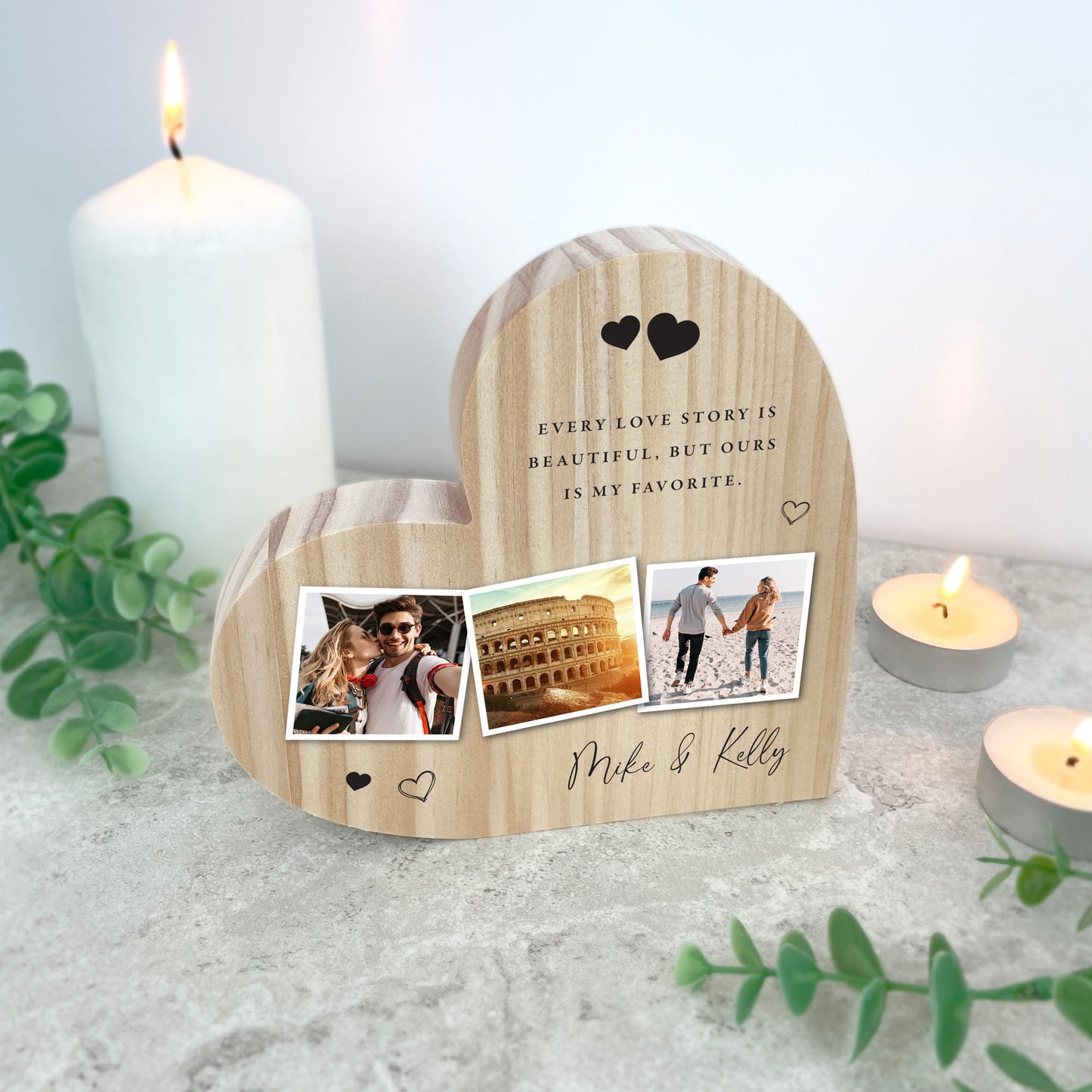 Personalised Couples Photo Wooden Freestanding Heart