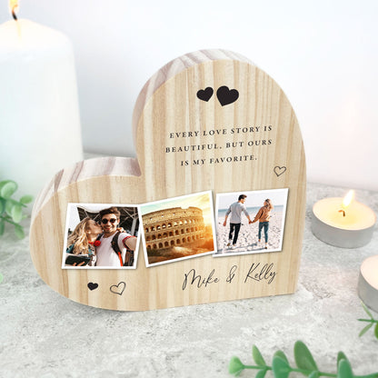 Personalised Couples Photo Wooden Freestanding Heart