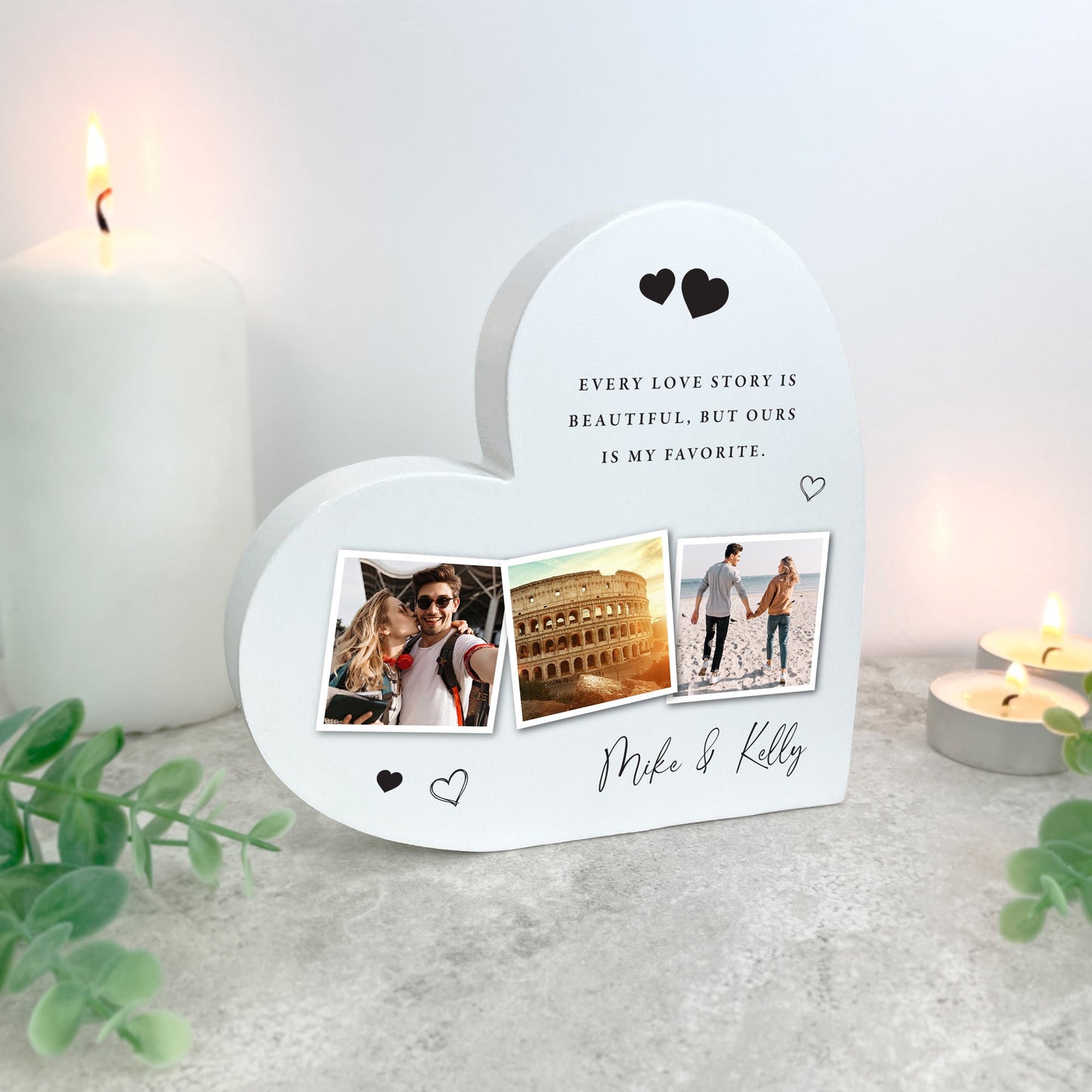 Personalised Couples Photo White Freestanding Heart