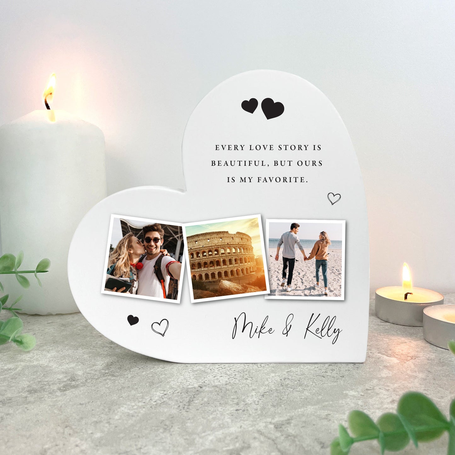 Personalised Couples Photo White Freestanding Heart