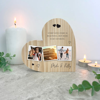 Personalised Couples Photo Wooden Freestanding Heart