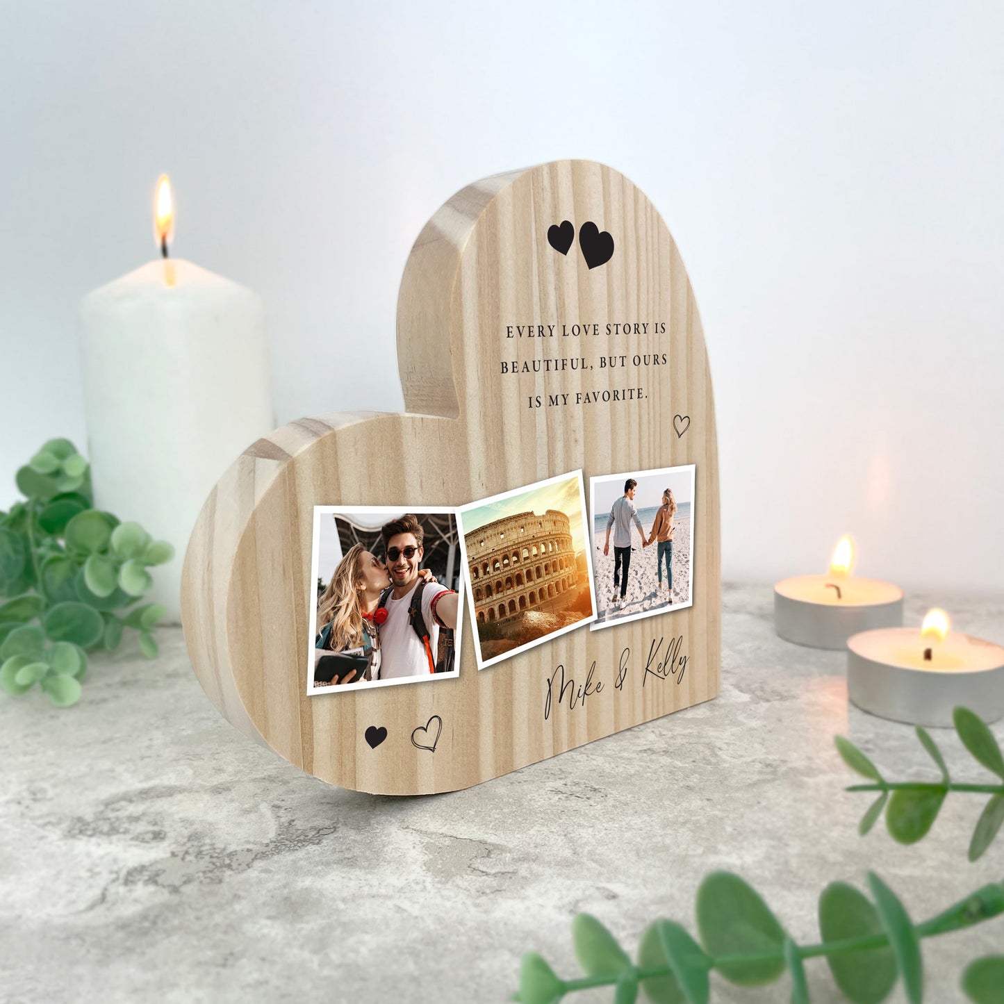 Personalised Couples Photo Wooden Freestanding Heart