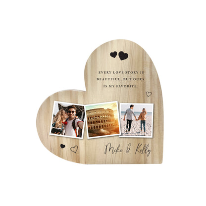 Personalised Couples Photo Wooden Freestanding Heart