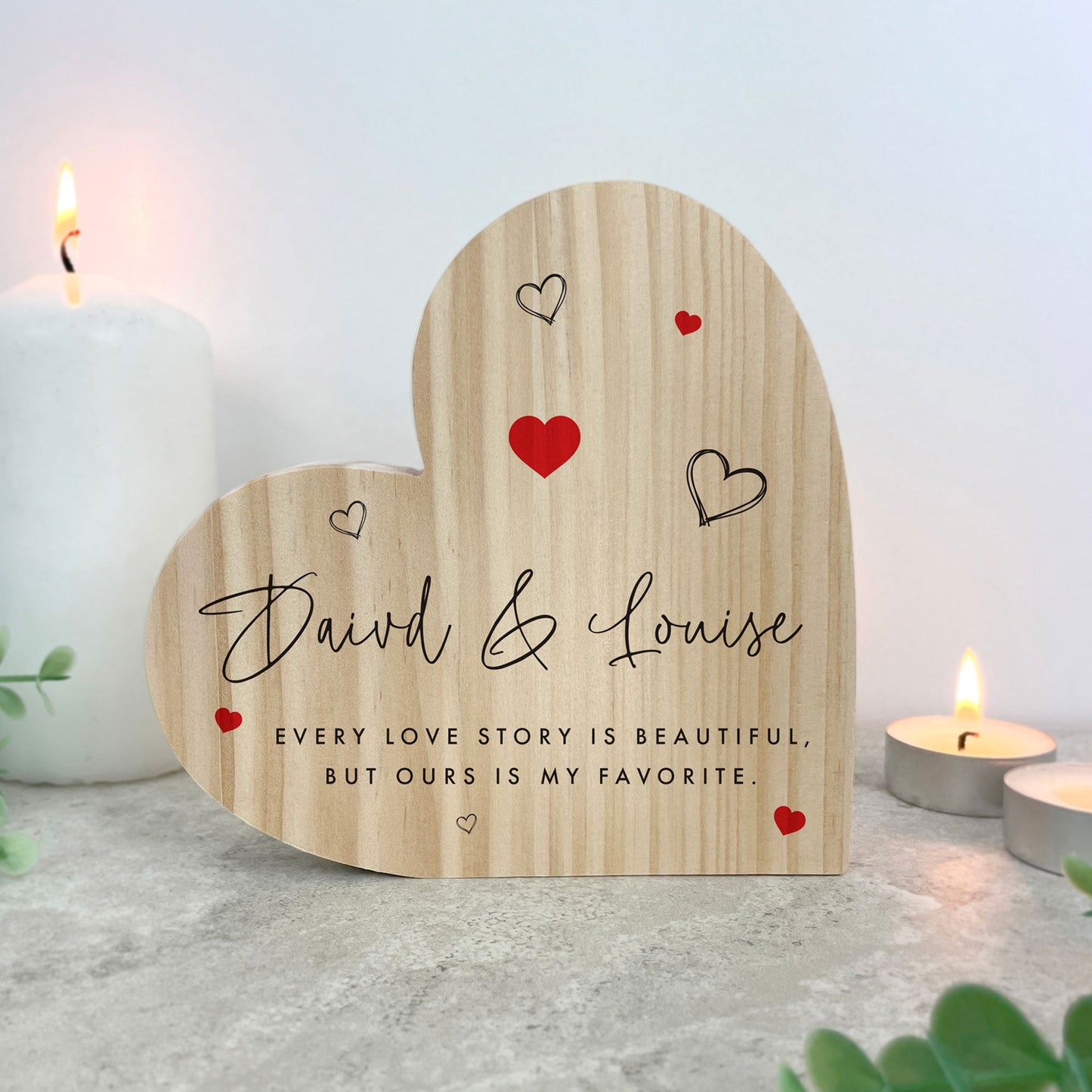 Personalised Couples Names Wooden Freestanding Heart