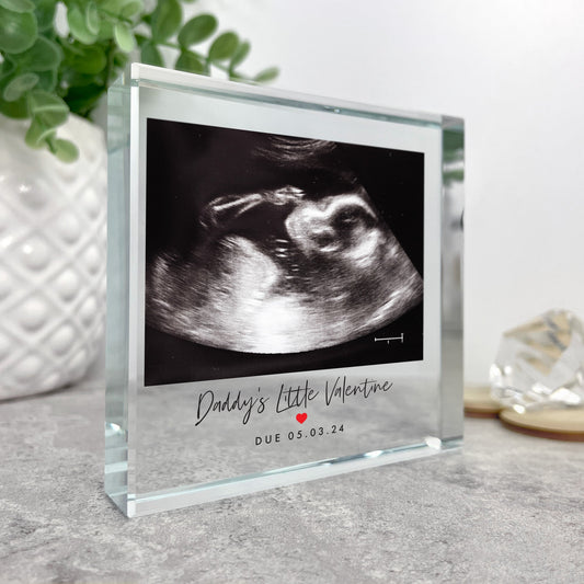 Personalised Baby Scan Red Heart Photo Crystal Token