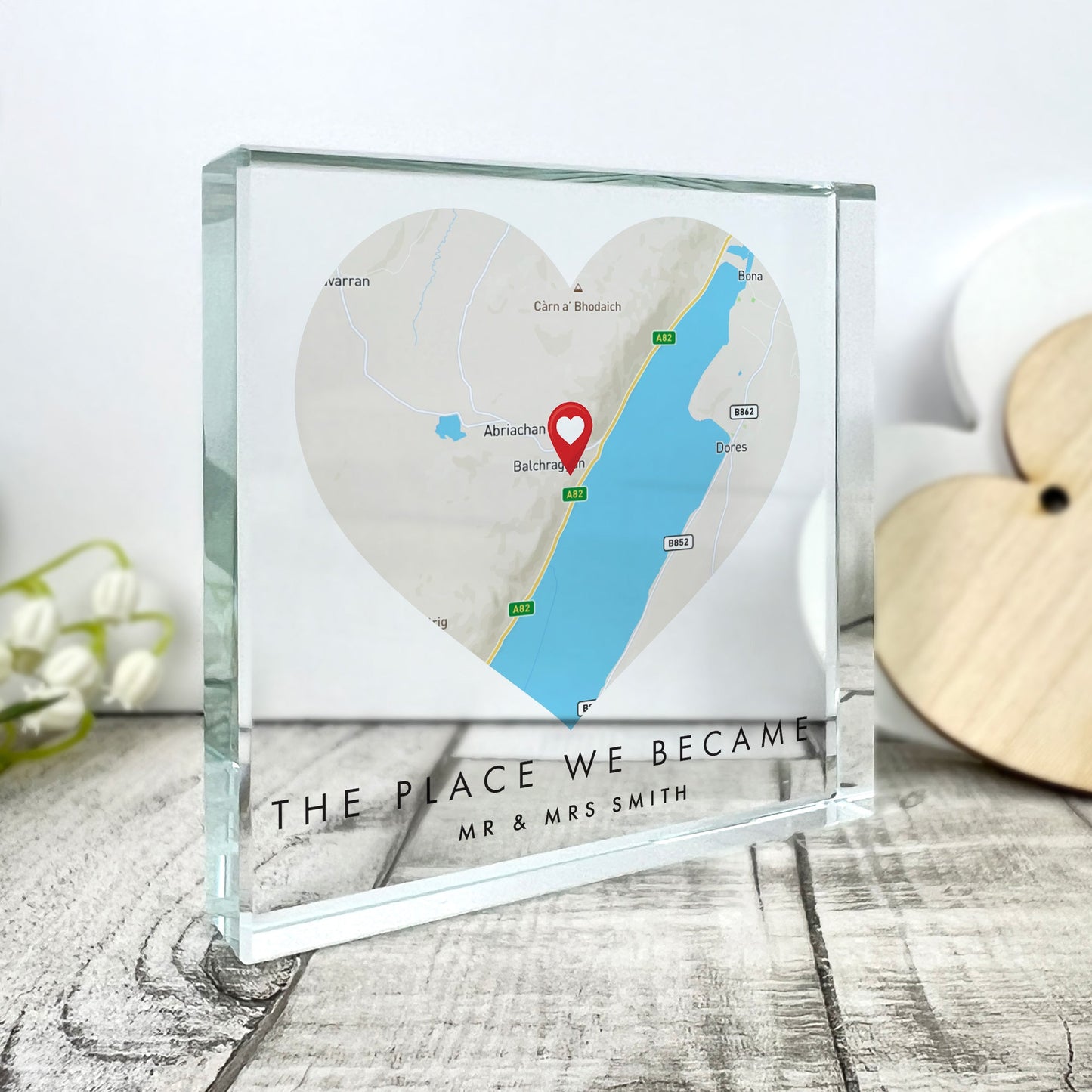 Personalised Map Location Heart Crystal Token