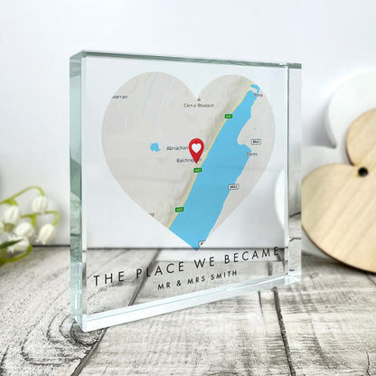 Personalised Map Location Heart Crystal Token