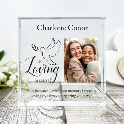 Personalised In Loving Memory Dove Photo Crystal Token