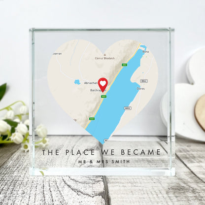 Personalised Map Location Heart Crystal Token