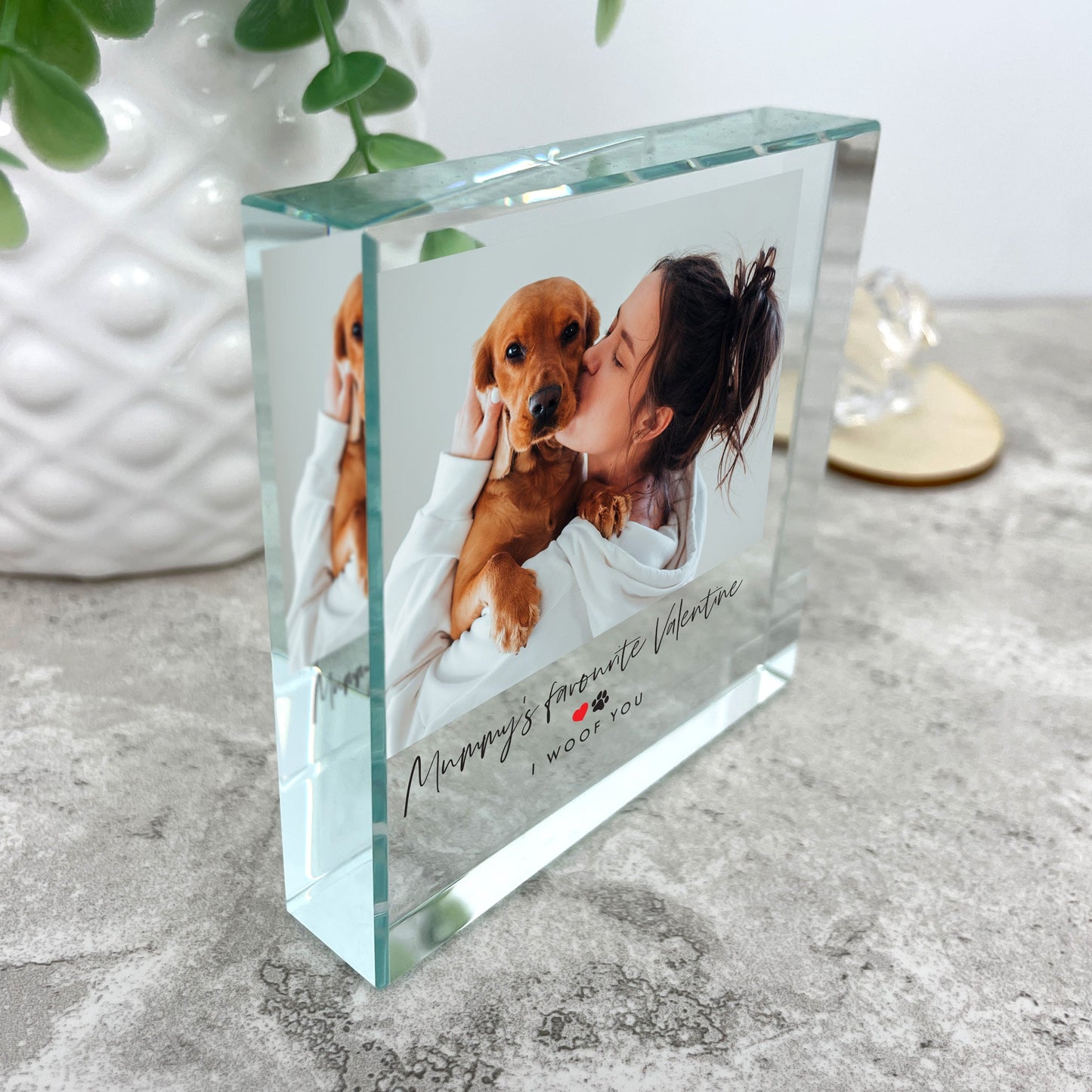 Personalised Pet Heart & Paw Photo Crystal Token