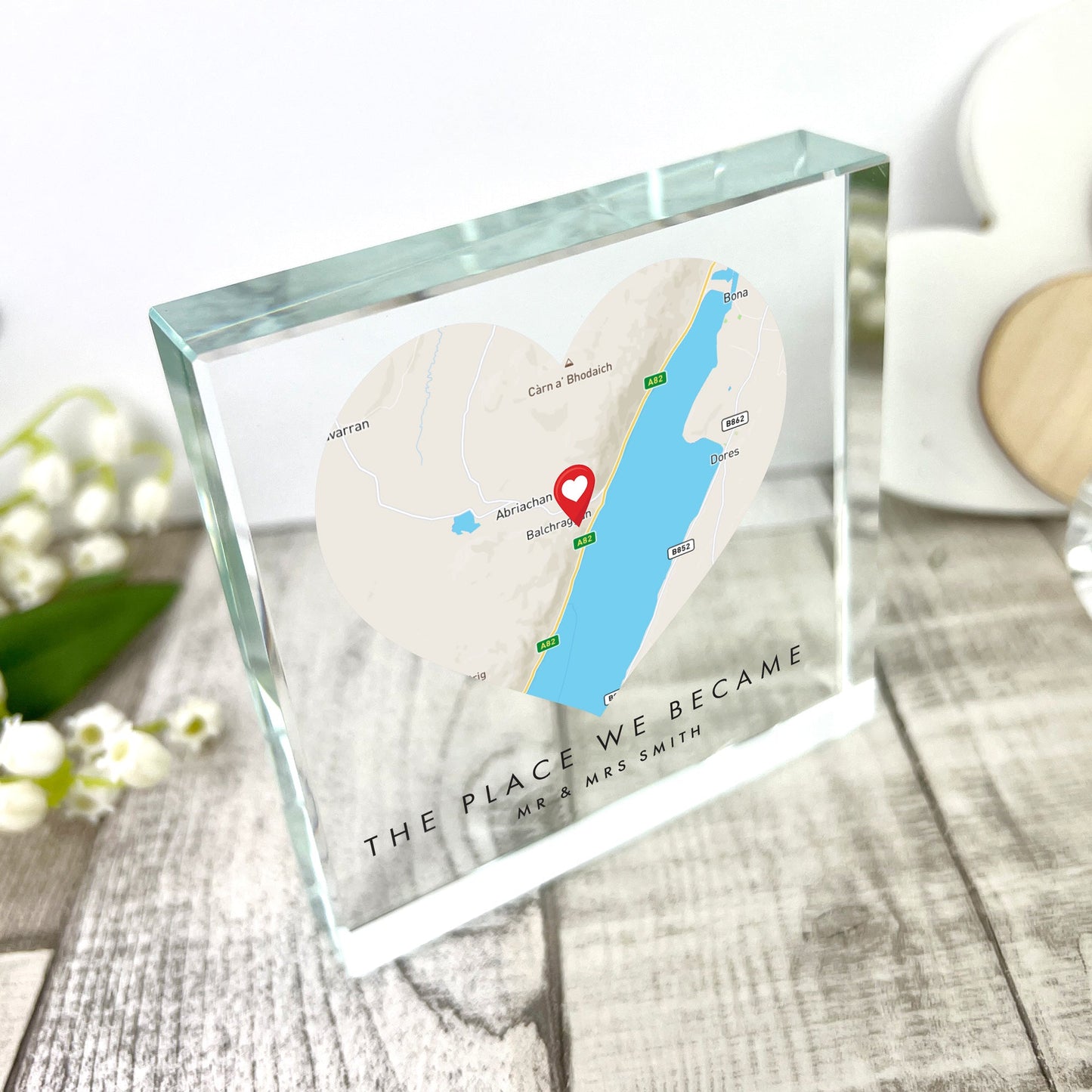 Personalised Map Location Heart Crystal Token