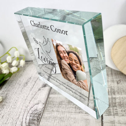 Personalised In Loving Memory Dove Photo Crystal Token