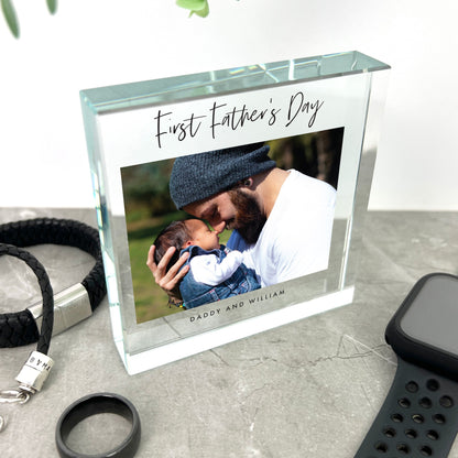 Personalised First Father's Day Photo Crystal Token