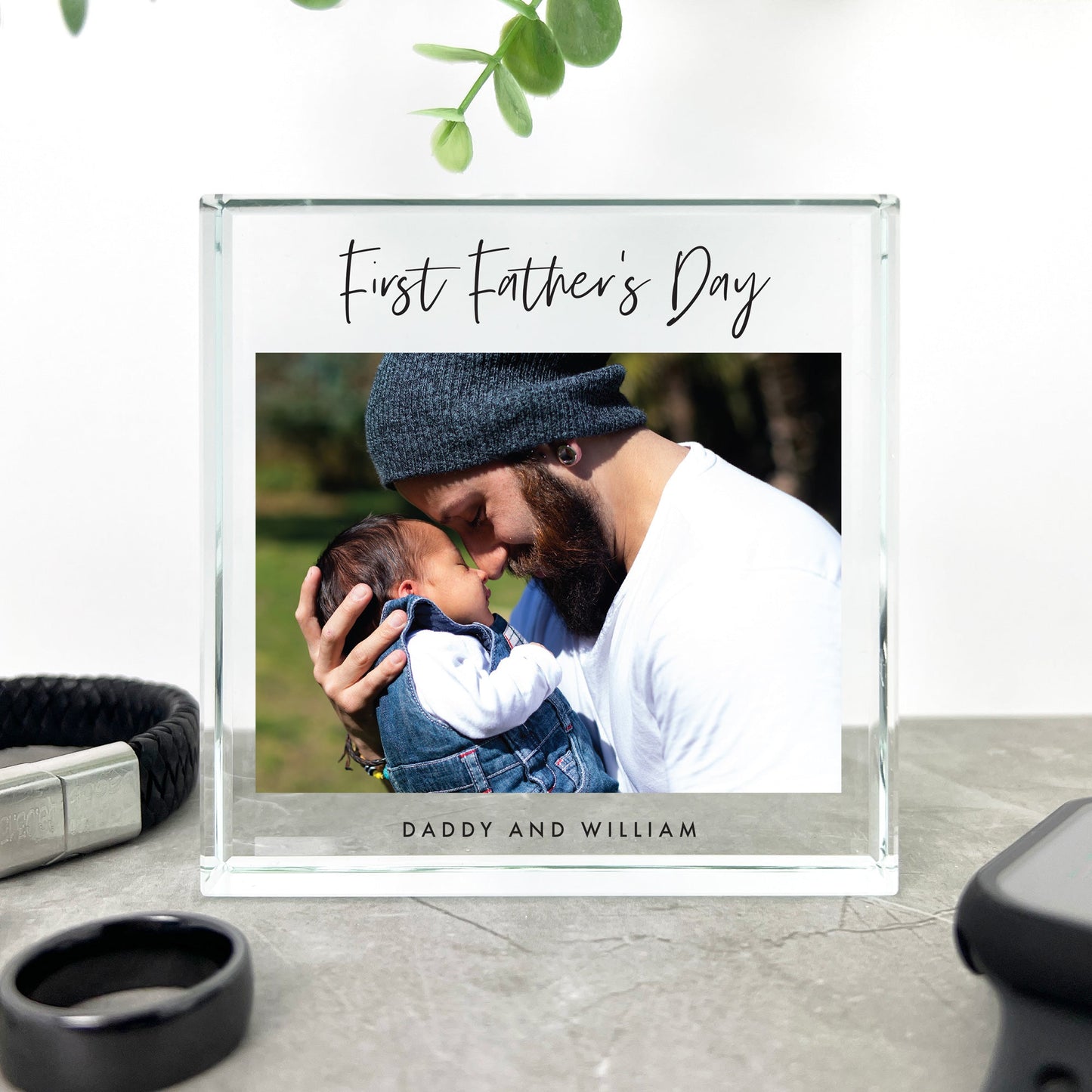 Personalised First Father's Day Photo Crystal Token